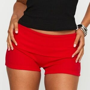 Princess Polly Red Fold-Over Waist Shorts